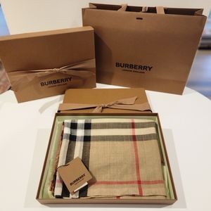 Brand new Burberry Check wool silk scarf with gift box and tags